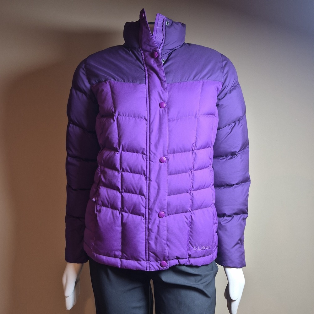 LL Bean Womens Purple Quilted Puffer Jacket Full Zip Snap Front Insulated Coat‎